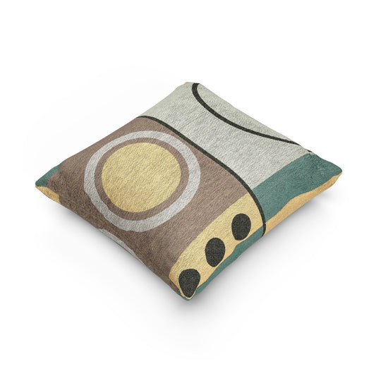 Retro Geometric Throw Pillow | Mid-Century Abstract Circles Cushion | Mustard & Teal Decor