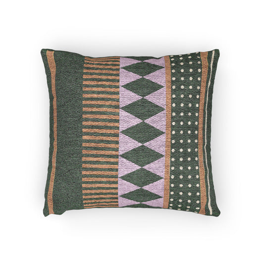 “Midnight Bandwidth” – Patterned Throw Pillow in Gold, Lavender & Noir