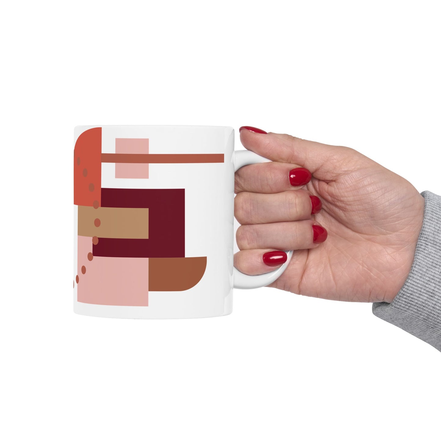 Abstract Boho Coffee Mug | Terracotta, Rose, and Rust Geometric Art Mug