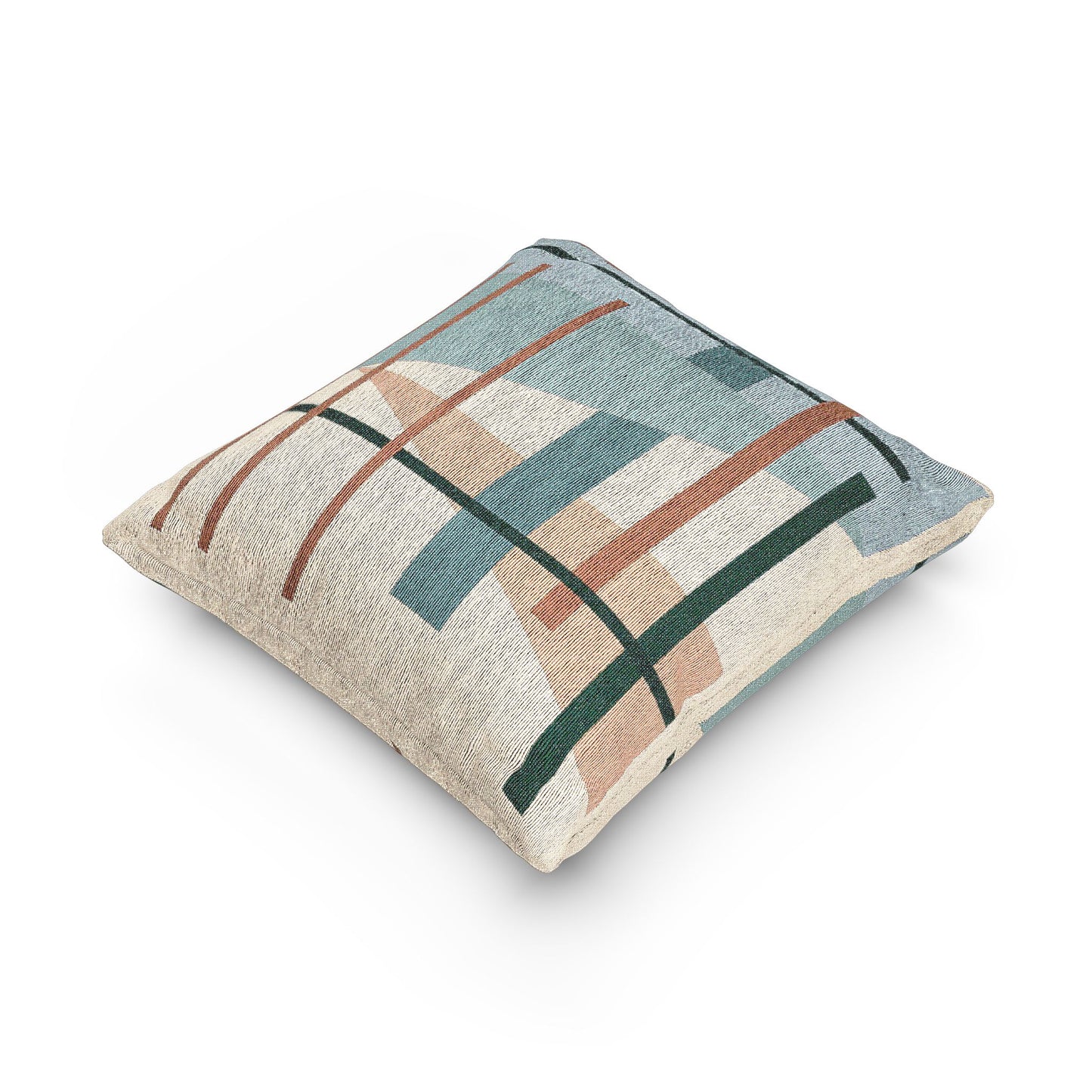 Vertical Constructs Throw Pillow – Teal, Orange & Blue Geometry