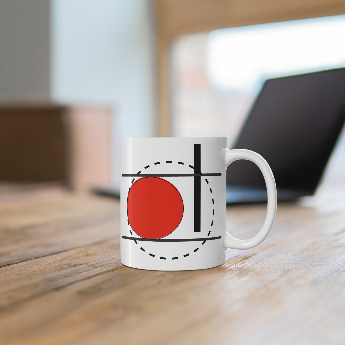 Red Circle Modern Mug | 11oz Ceramic Mug | Bauhaus-Inspired Abstract Design