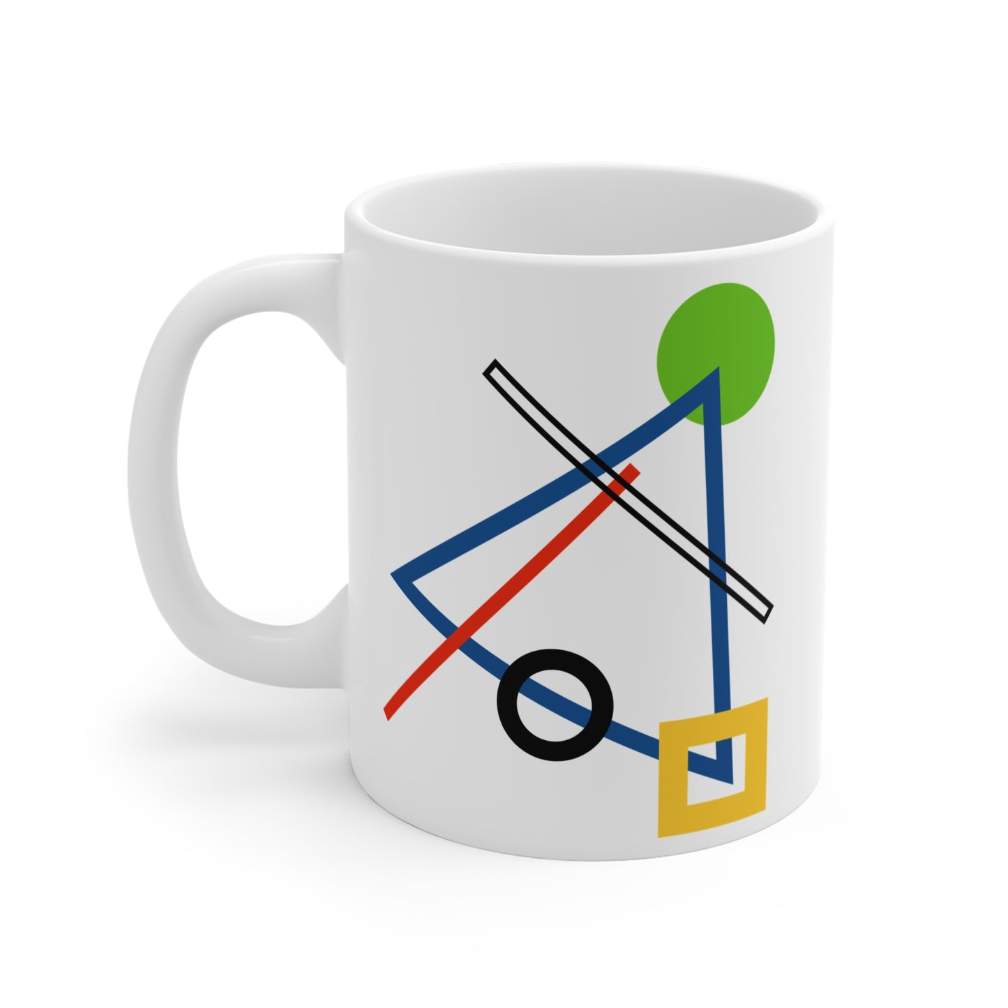 Geometric Play Mug – Blue, Green & Yellow Abstract Triangle Design