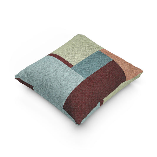 Modern Patch Harmony Cushion – Blue, Peach & Maroon Accent Pillow