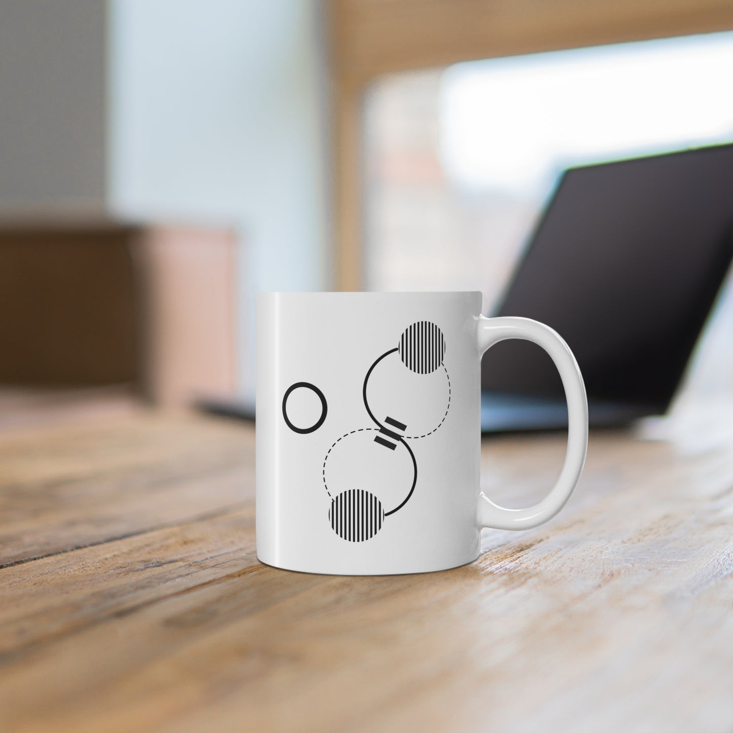 Modern Black & White Circle Mug | 11oz Ceramic Mug | Minimal Abstract Geometric Design