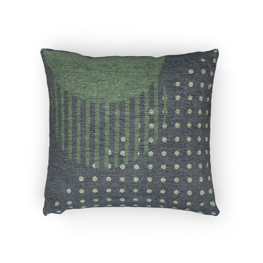 Dot Grid Eclipse Throw Pillow – Mint Green Geometry on Black