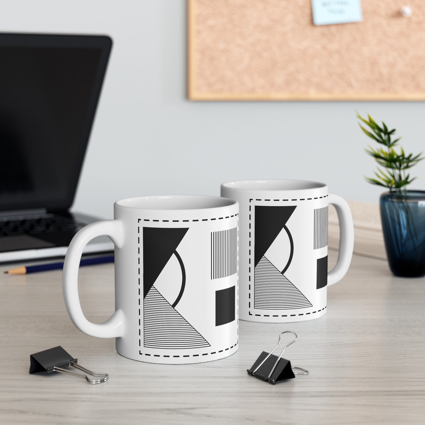 Vertical Lines Mug | 11oz Ceramic Coffee Mug | Minimalist Black & White Stripe Design