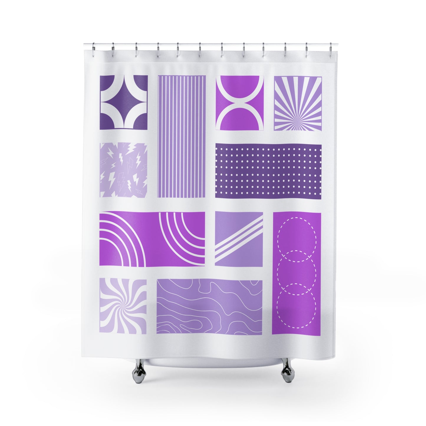 Purple Patchwork Shower Curtain – Pop Art Geometric Collage