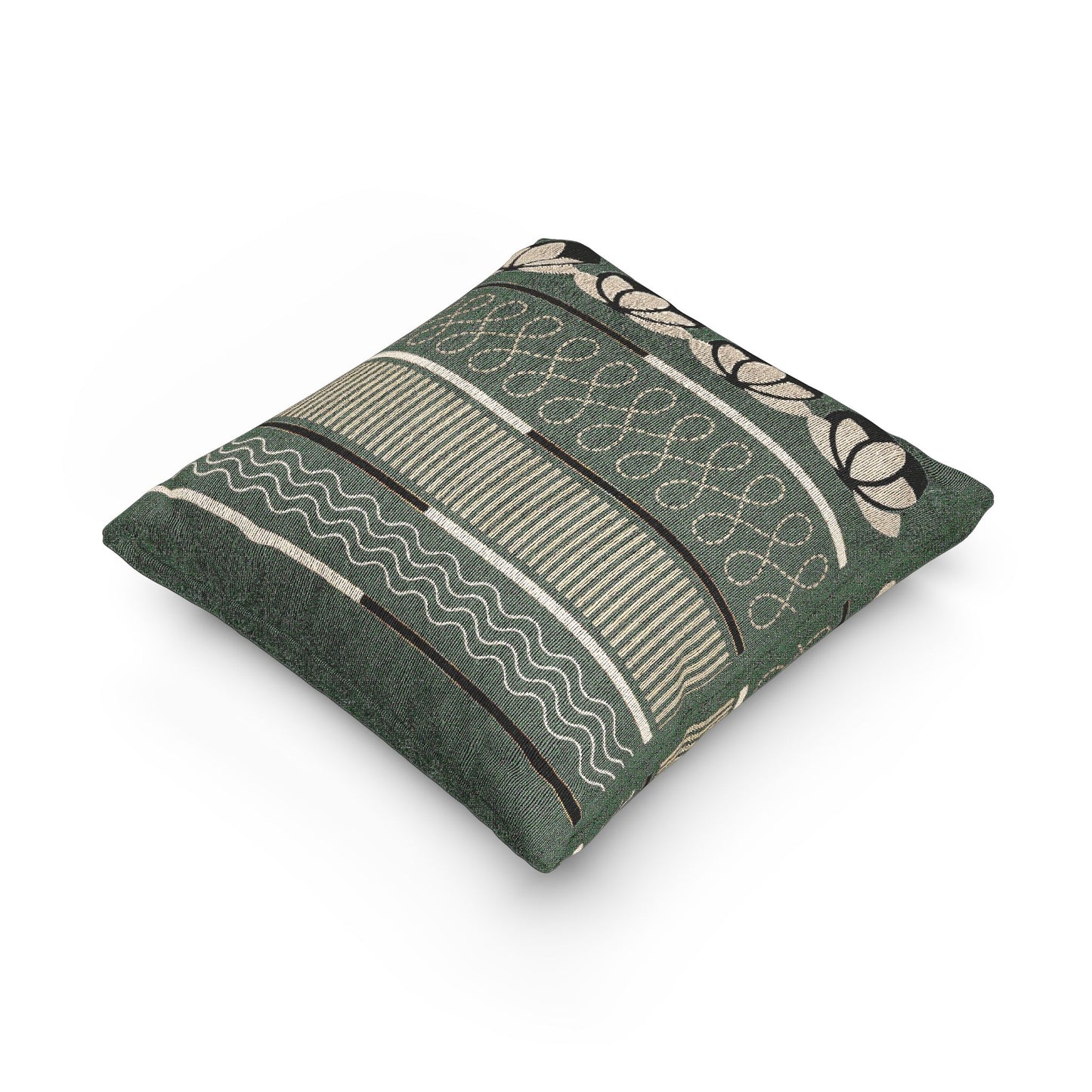 “Pattern Memory” – Woven Throw Pillow with Beige & Black Motifs