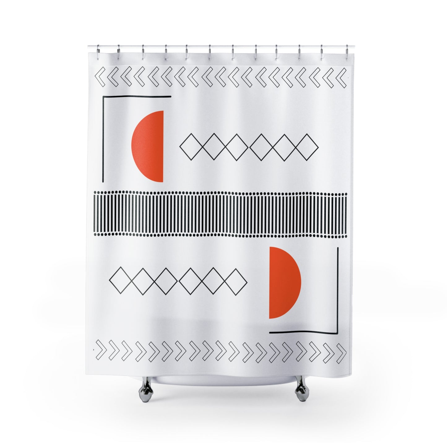 Minimalist Orange & Black Shower Curtain – Abstract Geometric Flow
