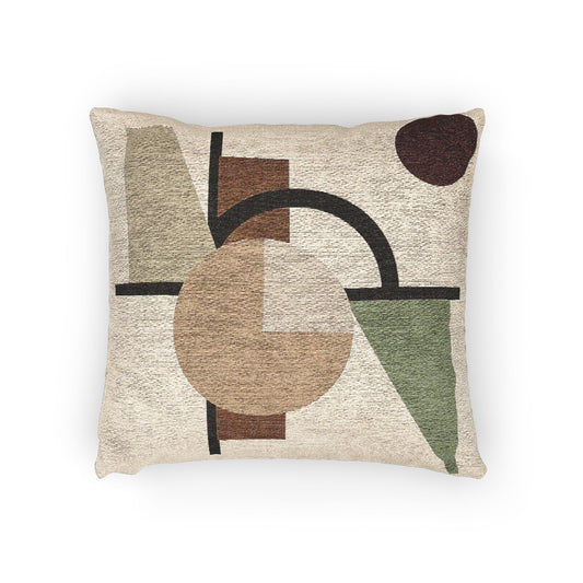 “Elemental Assembly” – Geometric Throw Pillow in Earth & Moss Tones