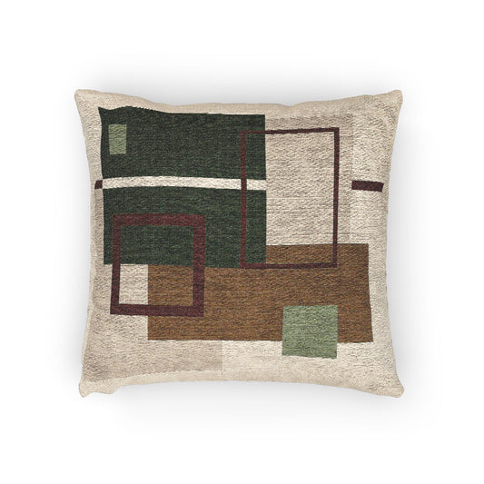 Layered Grid Throw Pillow – Earthy Overlaps in Olive, Beige & Brown