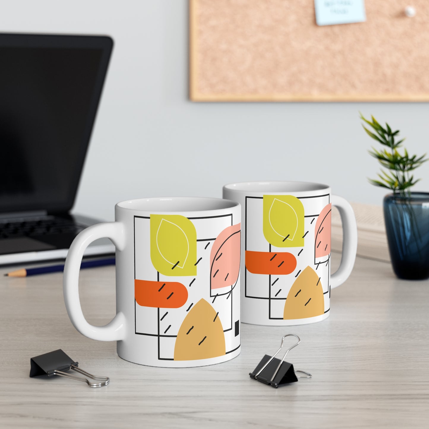 Connected Flora – Stylized Leaf Grid Ceramic Mug