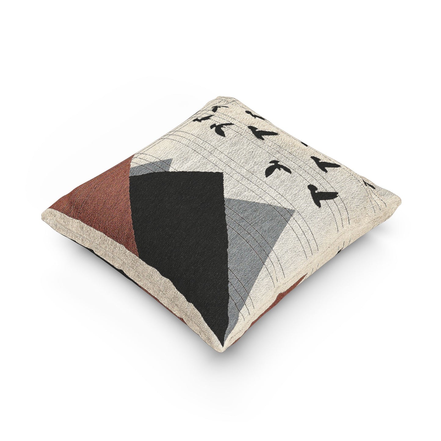 “Trio Peaks” – Geometric Mountain Throw Pillow in Red, Black & Gray