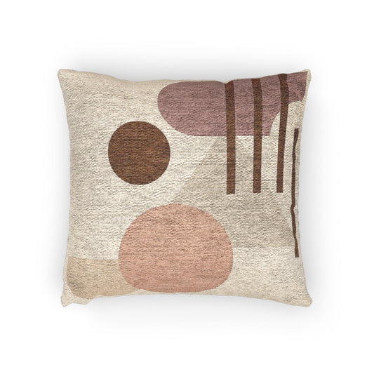 Earth-Toned Geometric Throw Pillow – Abstract Shapes in Brown & Beige