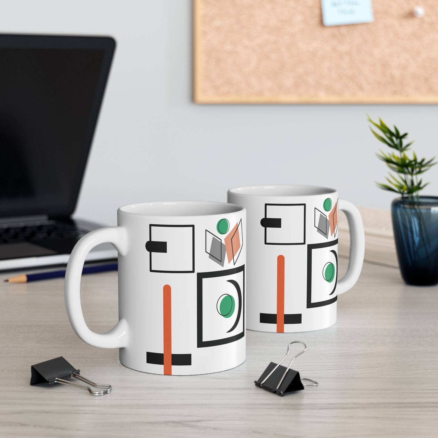 Abstract Form & Color Mug – Green, Orange & Gray Geometric Composition