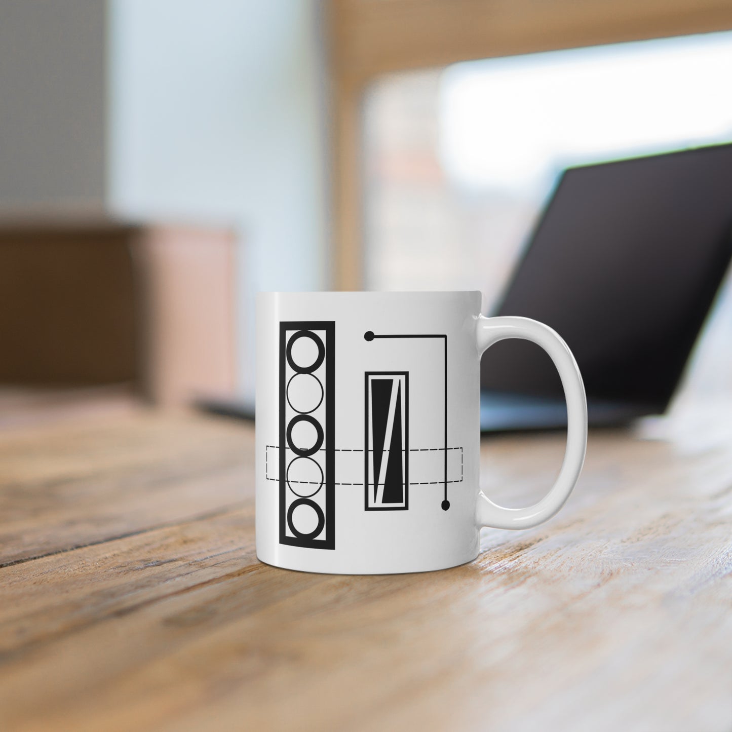 Diagonal Geometry Mug | 11oz Ceramic Coffee Mug | Modern Black & White Minimalist Line Design