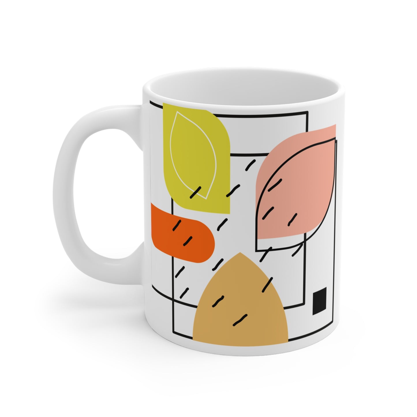 Connected Flora – Stylized Leaf Grid Ceramic Mug