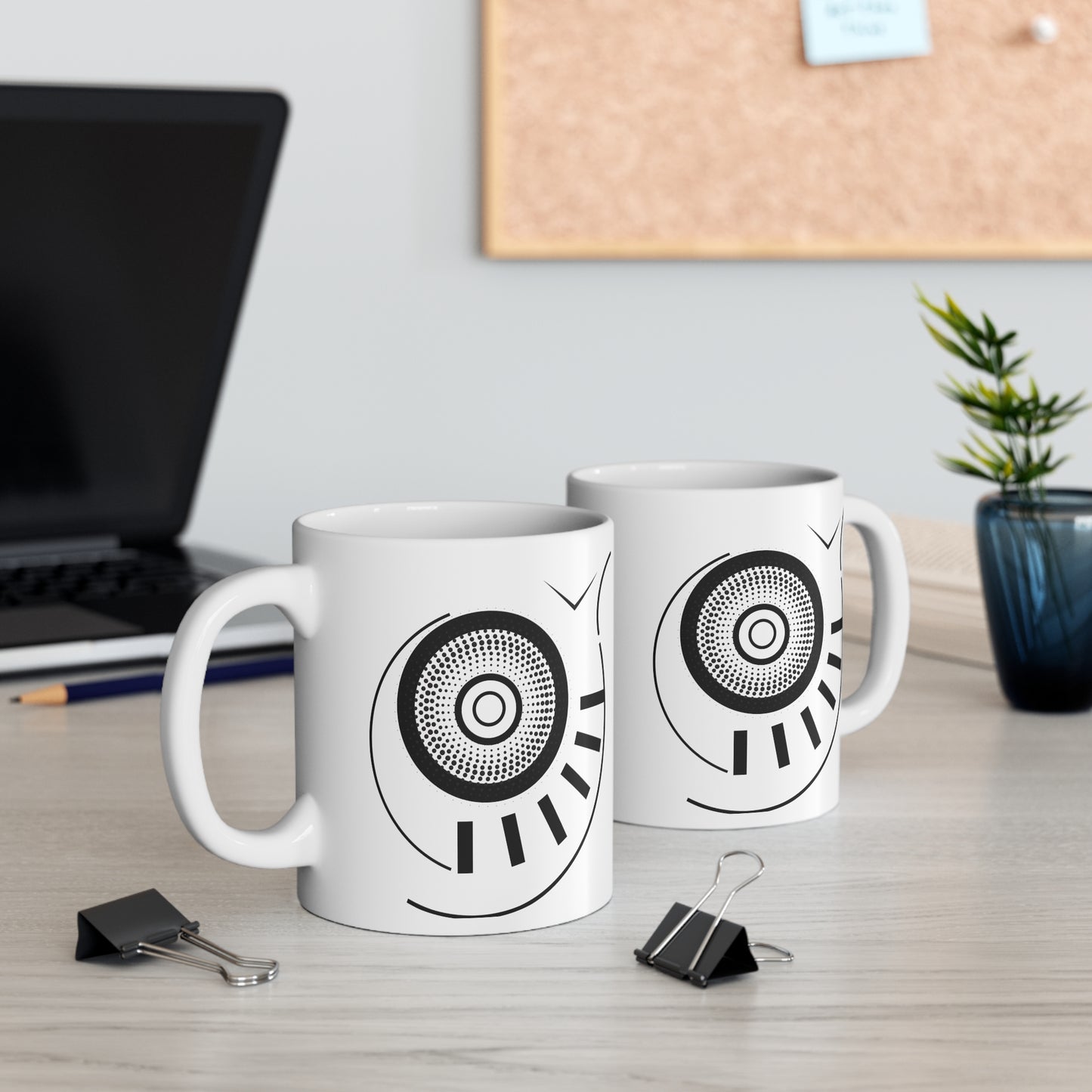 Halftone Circle Mug | 11oz Ceramic Coffee Mug | Bold Black Abstract Dot Pattern