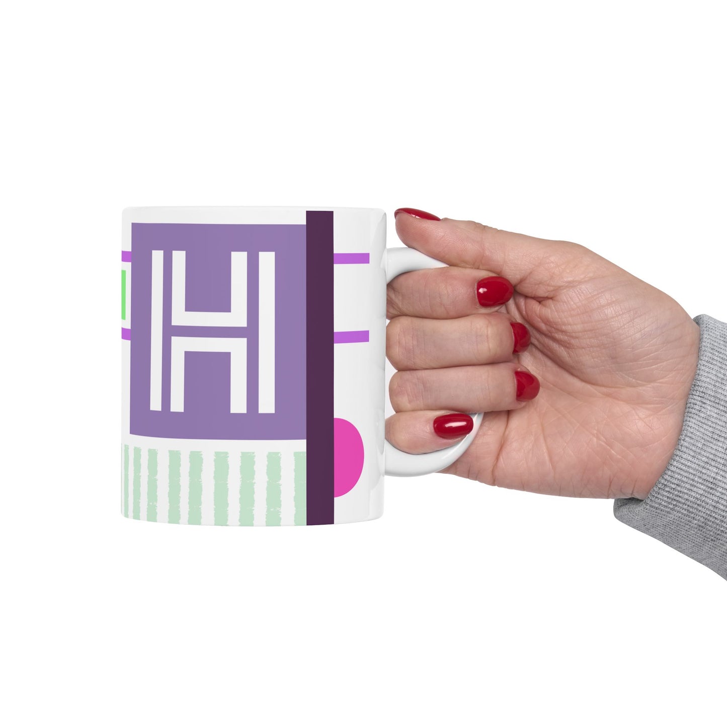 "H" Spatial Study – Bauhaus Vibrant Monogram Mug | 11 oz Mug