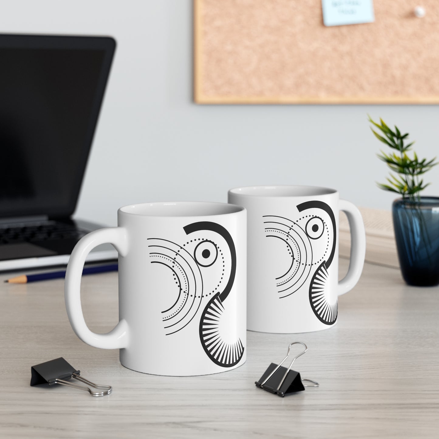 Radiant Curve Mug | 11oz Ceramic Coffee Mug | Abstract Black Fanburst Design