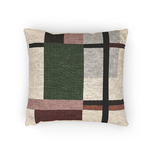 “Soft Grid” – Abstract Throw Pillow in Red, Gray & Beige