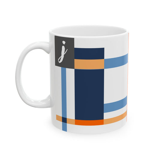 "J" Spatial Study – De Stijl Inspired Monogram Mug | 11 oz Mug