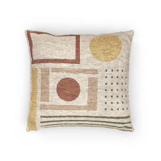 Modular Motif Throw Pillow – Mustard, Orange & Beige Geometry