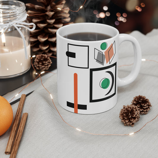 Abstract Form & Color Mug – Green, Orange & Gray Geometric Composition
