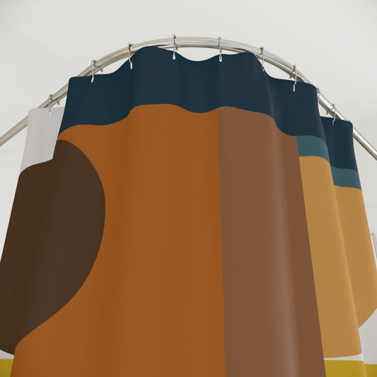 Warm Geometric Block Shower Curtain | Terracotta & Mustard Art Decor | Mid-Century Modern Bathroom