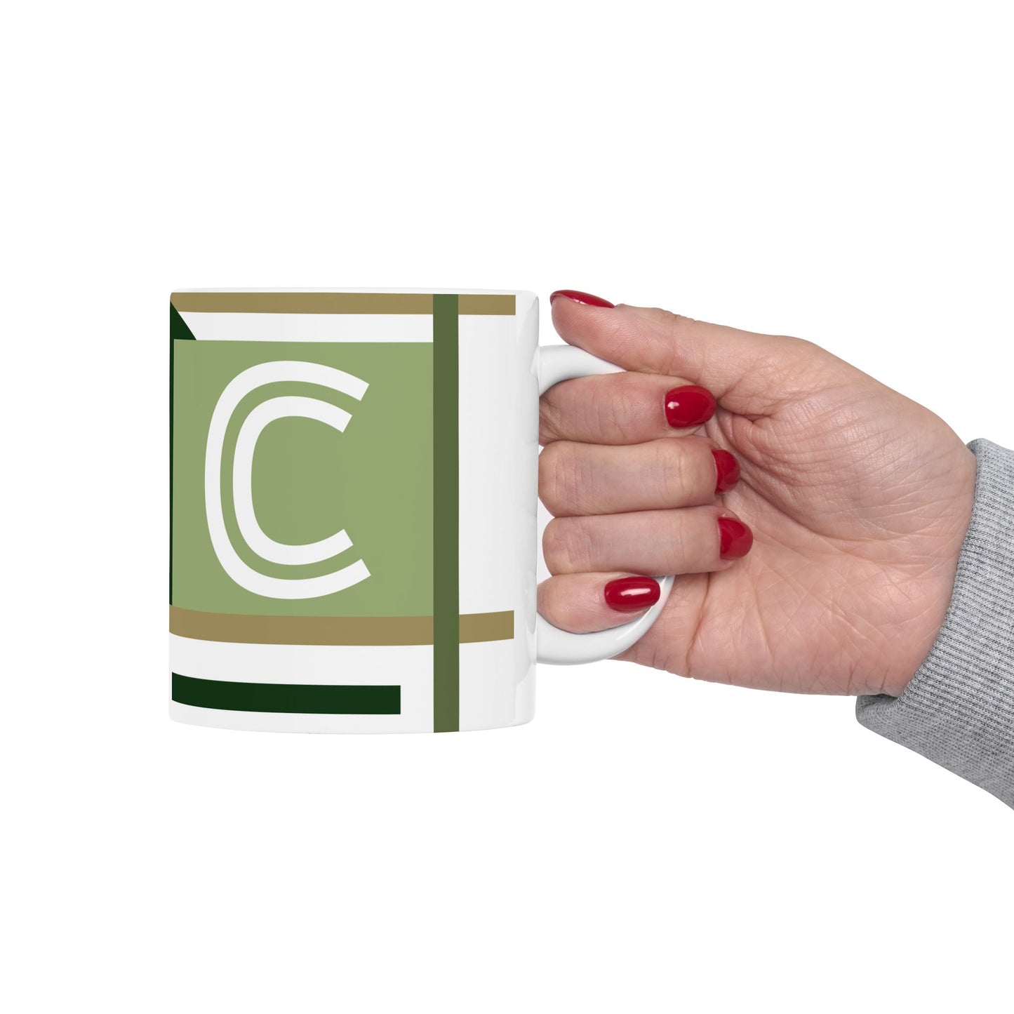 "C" Architectural Grid – Sage & Forest Geometric Monogram Mug | 11 oz Mug
