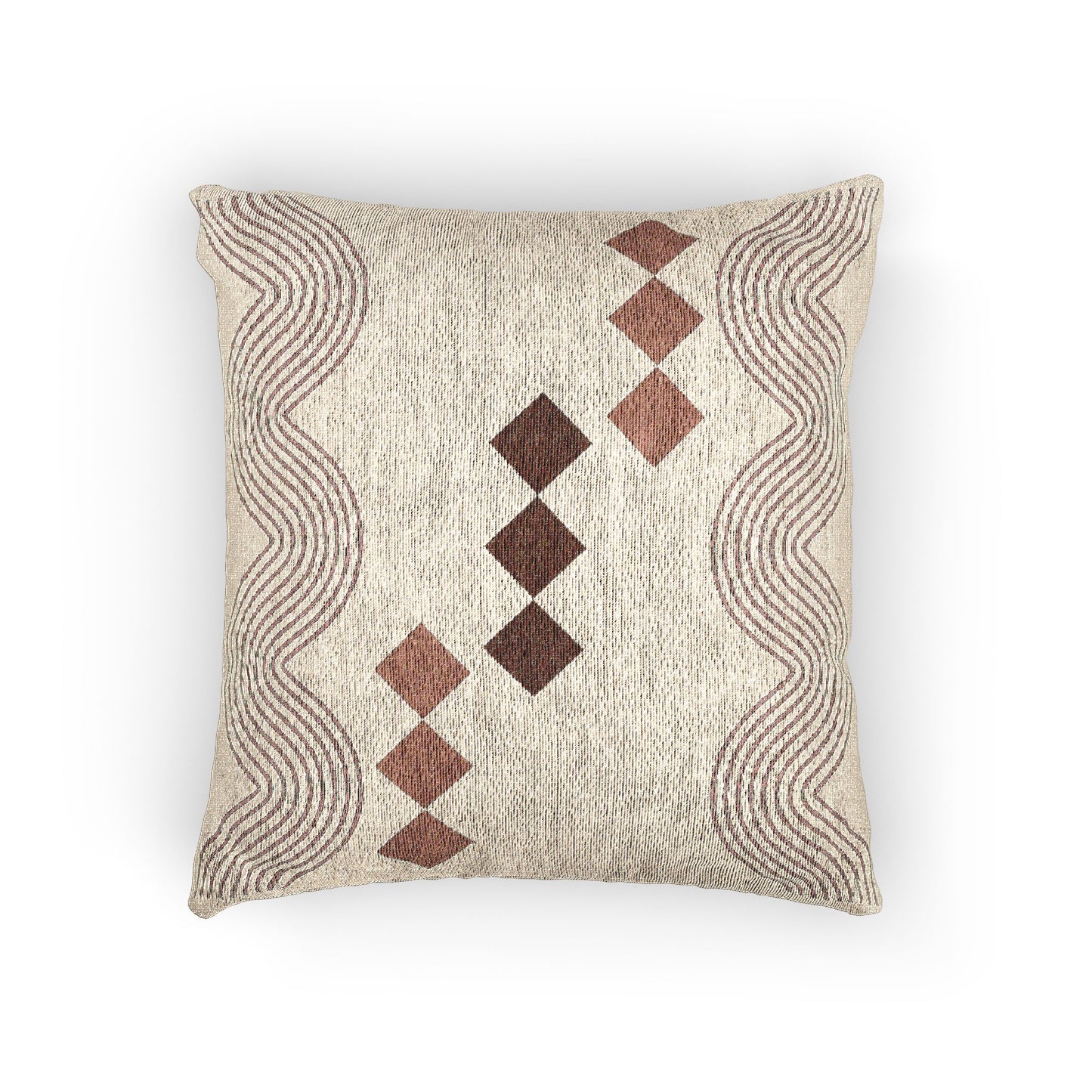“Wavelength Spine” – Abstract Throw Pillow in Cream, Brown & Black