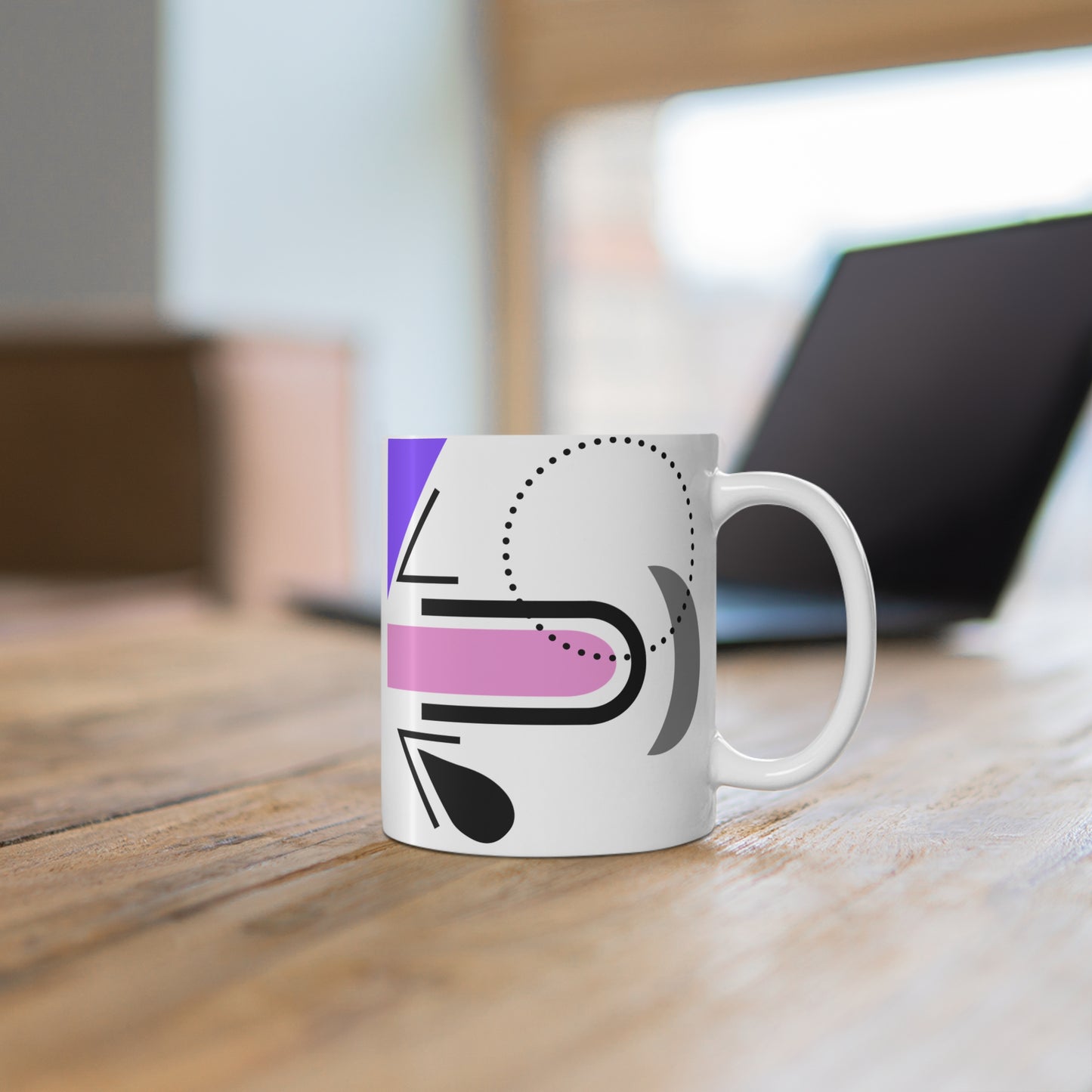 Abstract Geometry Mug – Purple, Pink & Gray with Dotted Accents