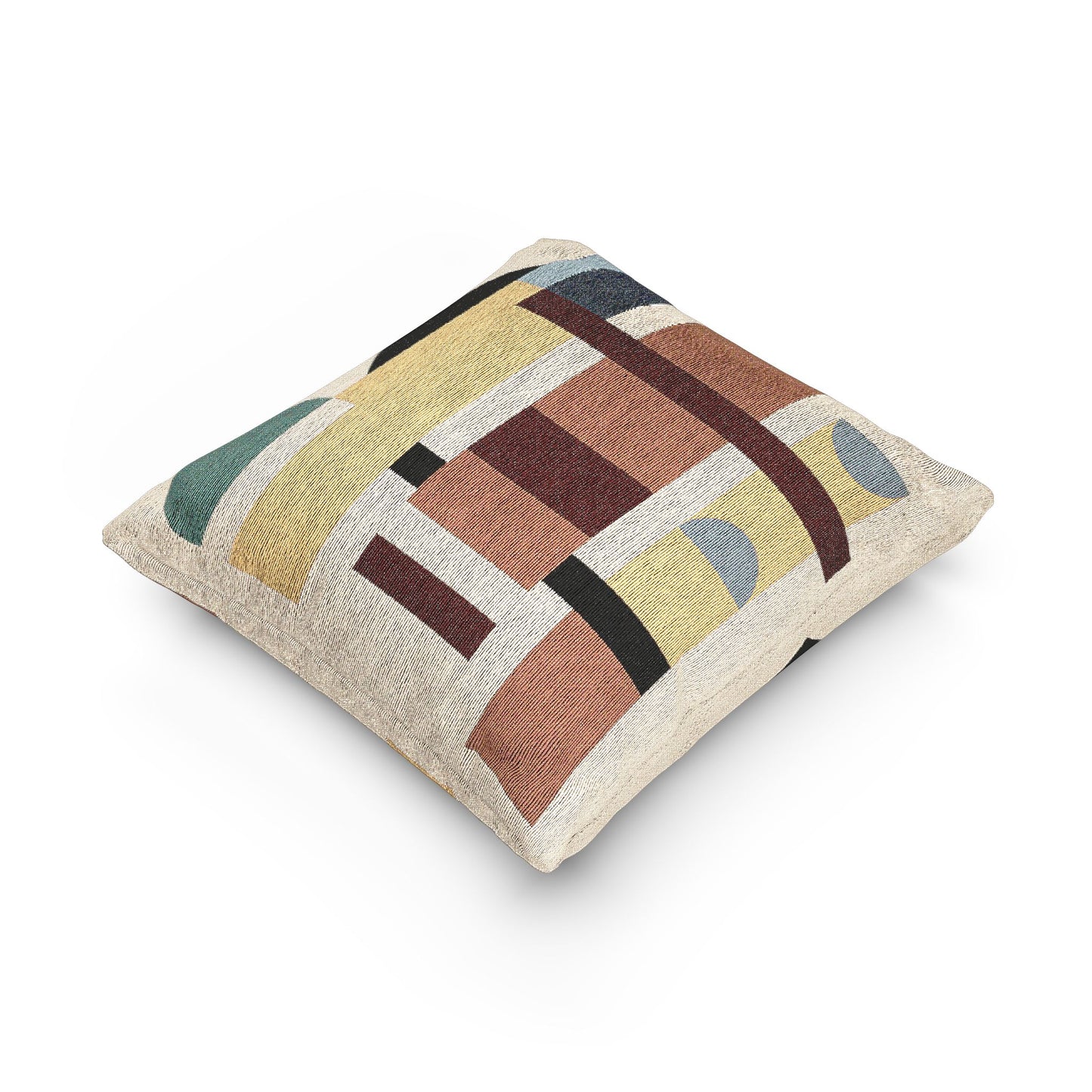 Stacked Forms Throw Pillow – Earth & Jewel Tones in Modular Geometry