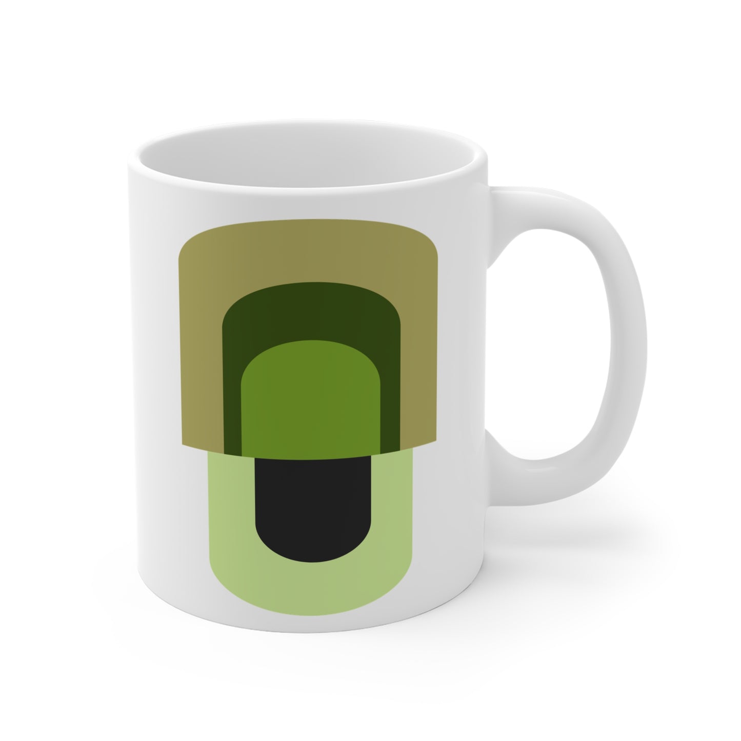 Green Geometric Mug | 11oz Ceramic Coffee Cup | Modern Abstract Minimalist Design