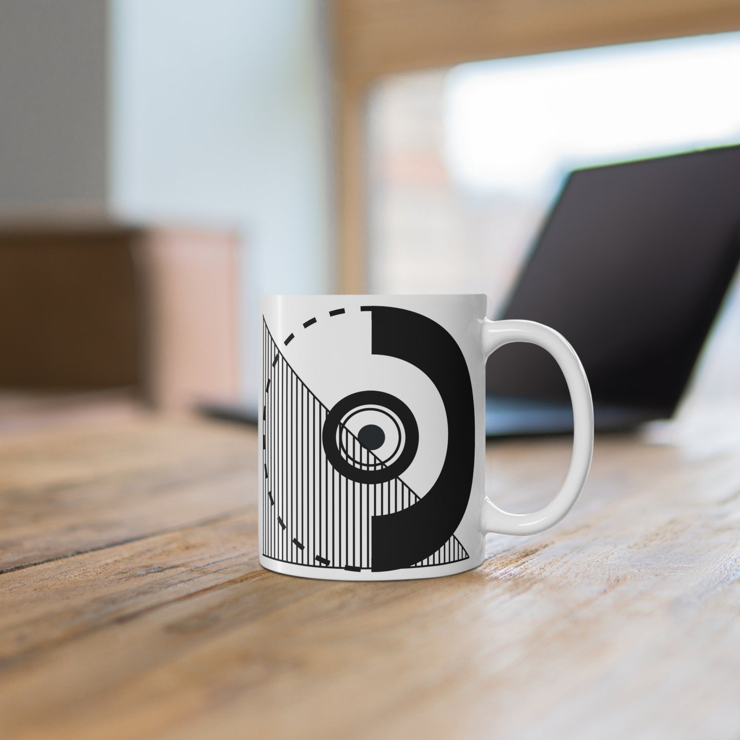 Modern Geometric Black & White Coffee Mug 11oz – Stylish Minimalist Design for Home or Office