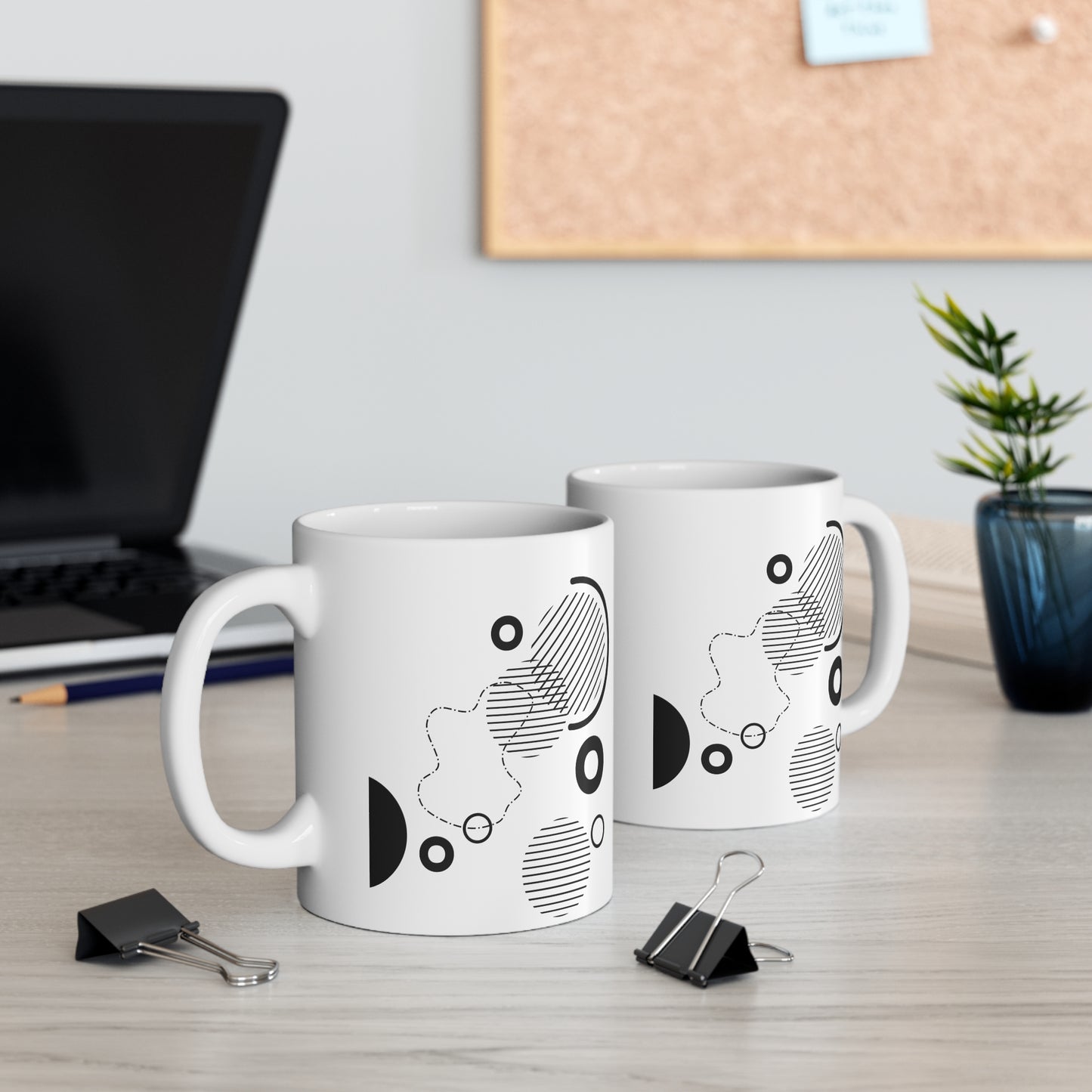 Geometric Balance Mug | 11oz Ceramic Coffee Mug | Minimalist Black Line Abstract Design