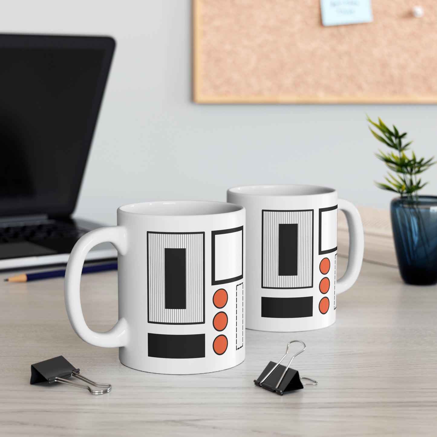 Modern Dot & Frame Mug | 11oz Ceramic Coffee Mug | Minimalist Abstract Design in Black & Orange