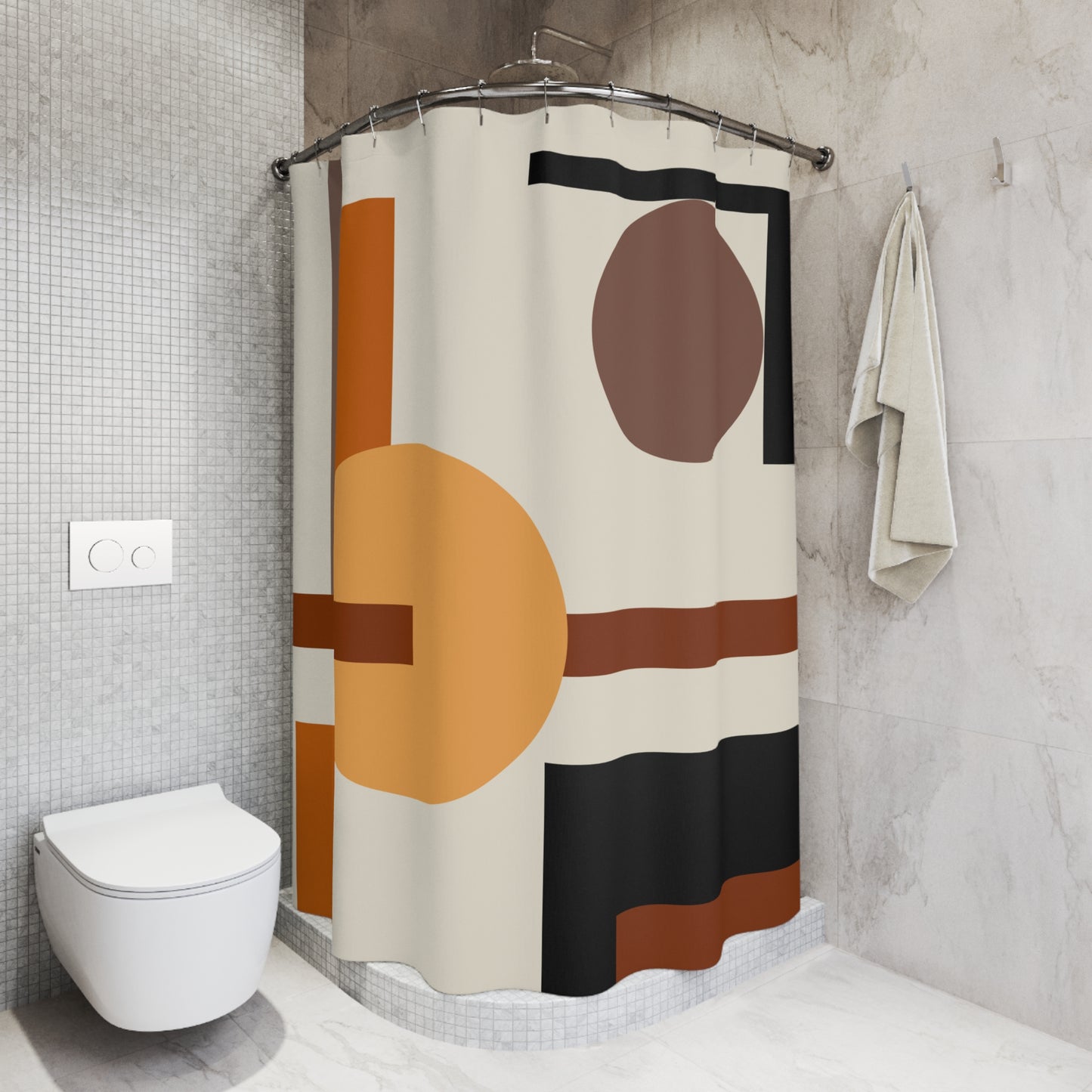 Architectural Geometric Abstract Shower Curtain | Modern Bauhaus Circles & Lines