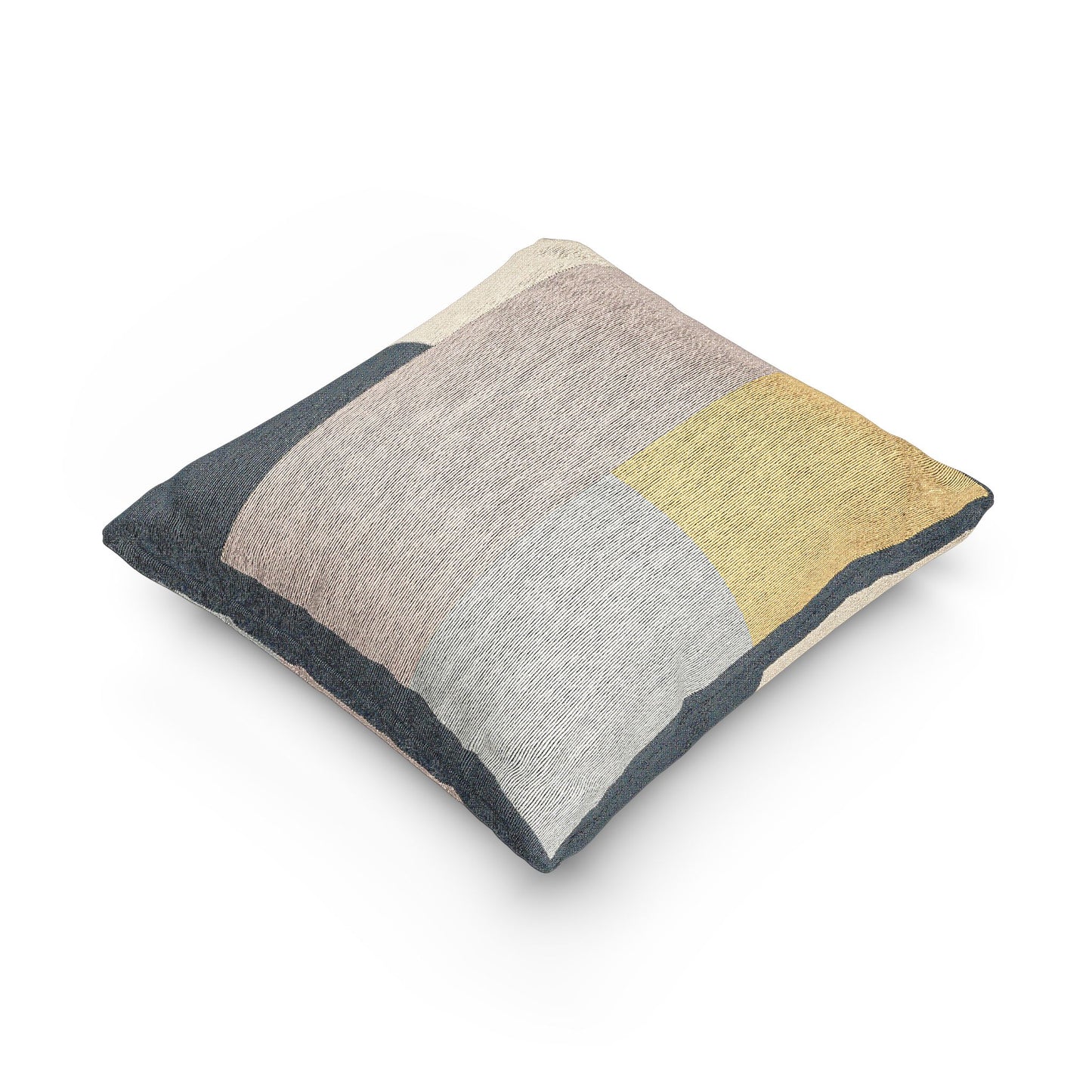 Grid Composition Throw Pillow – Neutral Palette with Mustard Accent