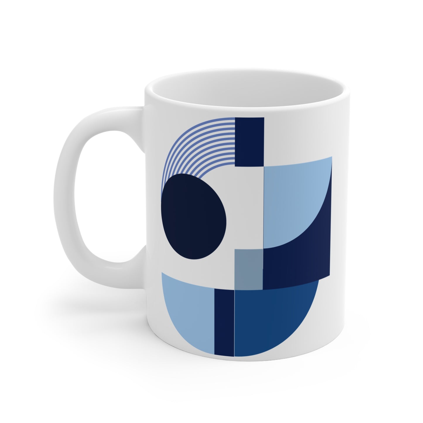 Modern Geometric Blue Tones Mug – Abstract Architectural Design