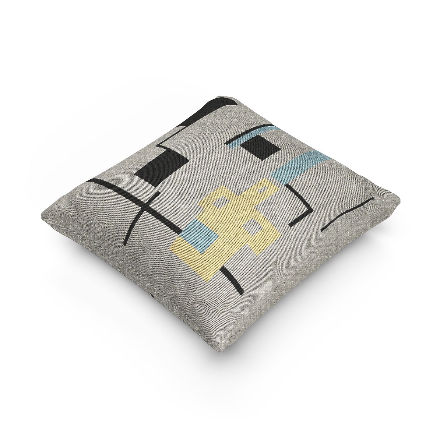 Pixel Faucet Throw Pillow – Retro Minimalism in Mustard & Aqua