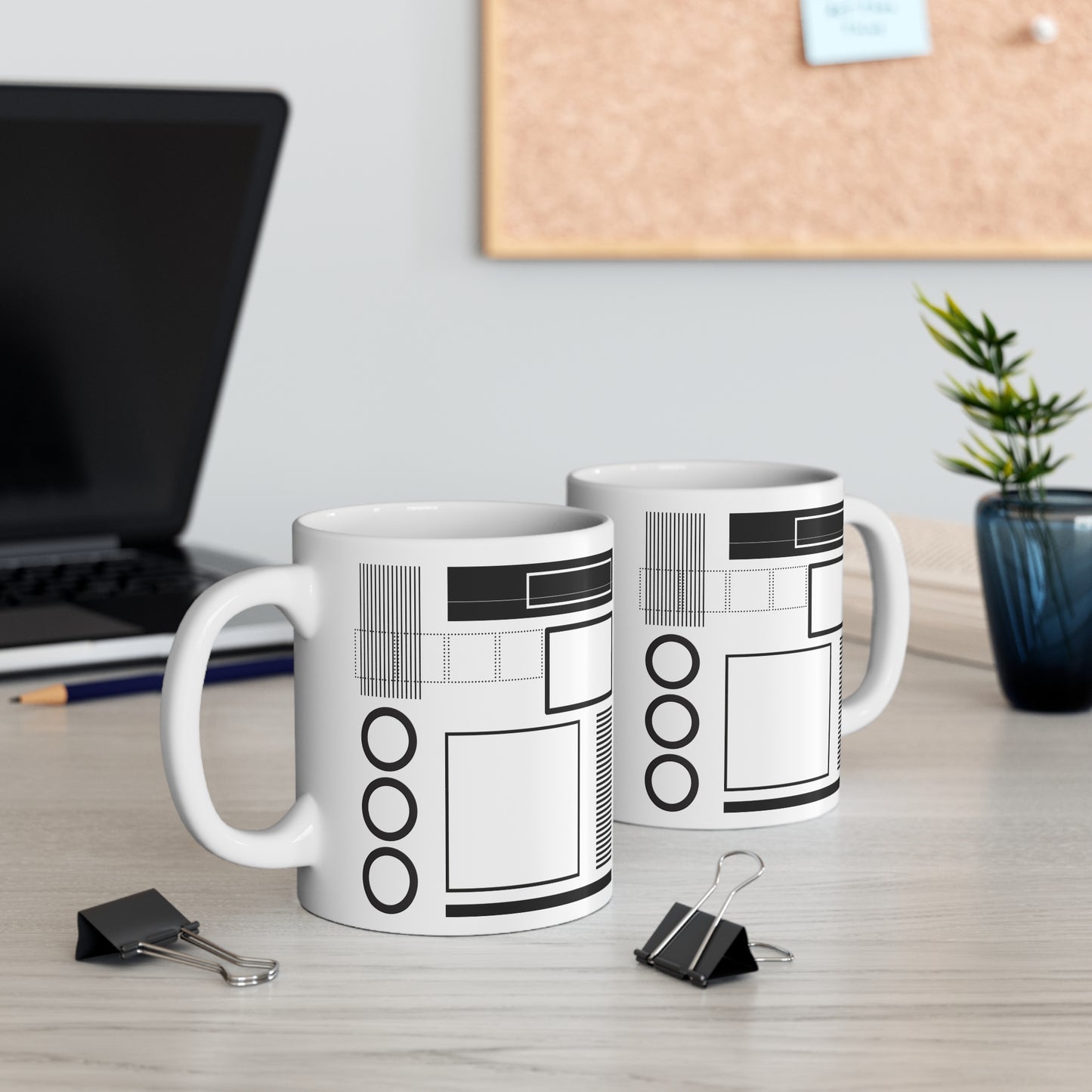Modern Grid Mug | 11oz Ceramic Coffee Mug | Black & White Architectural Line Art Design