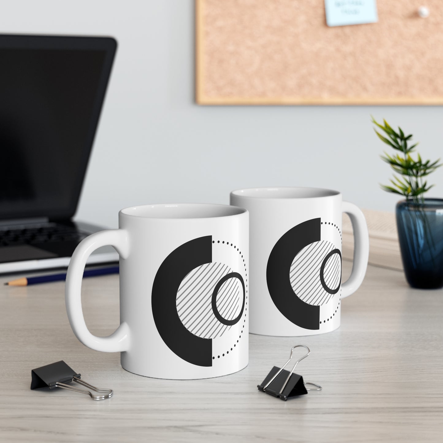 Modern Grid Mug | 11oz Ceramic Coffee Mug | Black & White Architectural Line Art Design