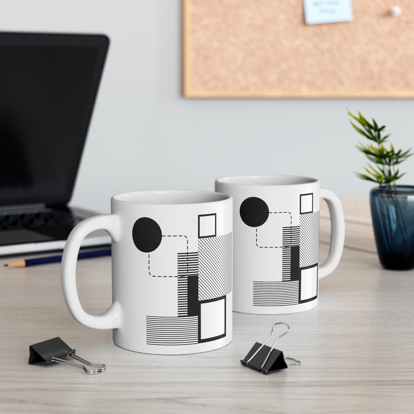 Black & White Geometric Mug | 11oz Ceramic Coffee Mug | Modern Abstract Architecture-Inspired Design