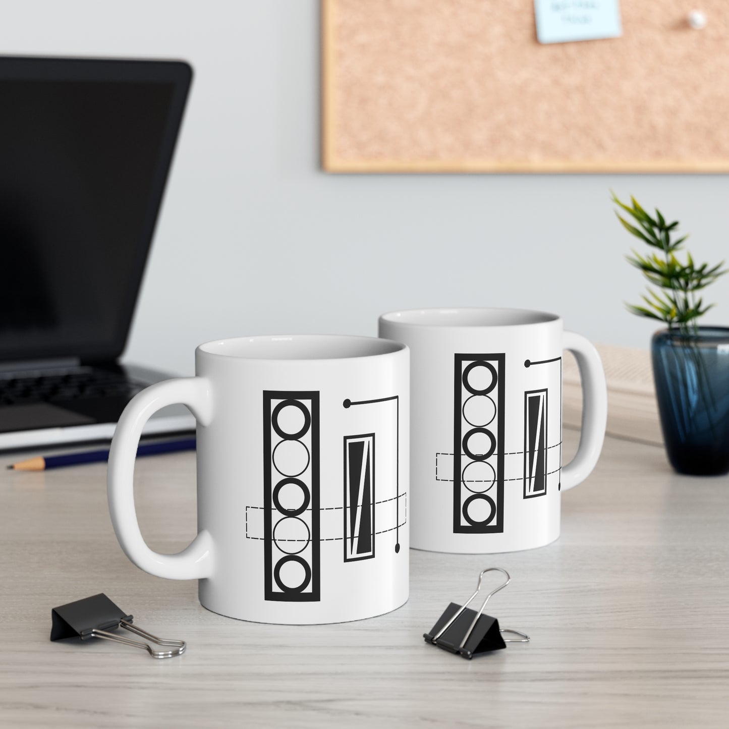 Diagonal Geometry Mug | 11oz Ceramic Coffee Mug | Modern Black & White Minimalist Line Design