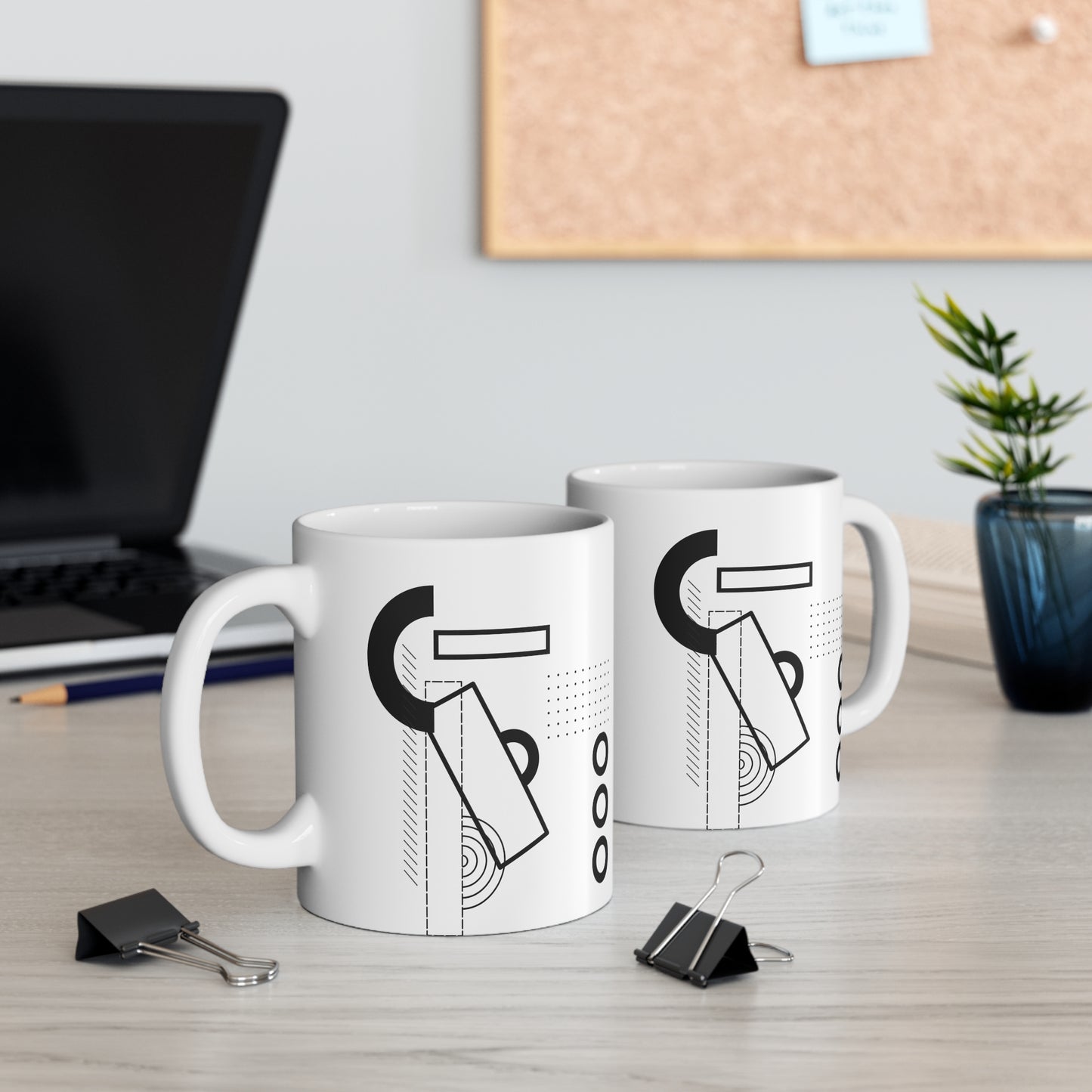 Diagonal Stripe Accent Mug | 11oz Ceramic Coffee Mug | Black & White Minimalist Architectural Design