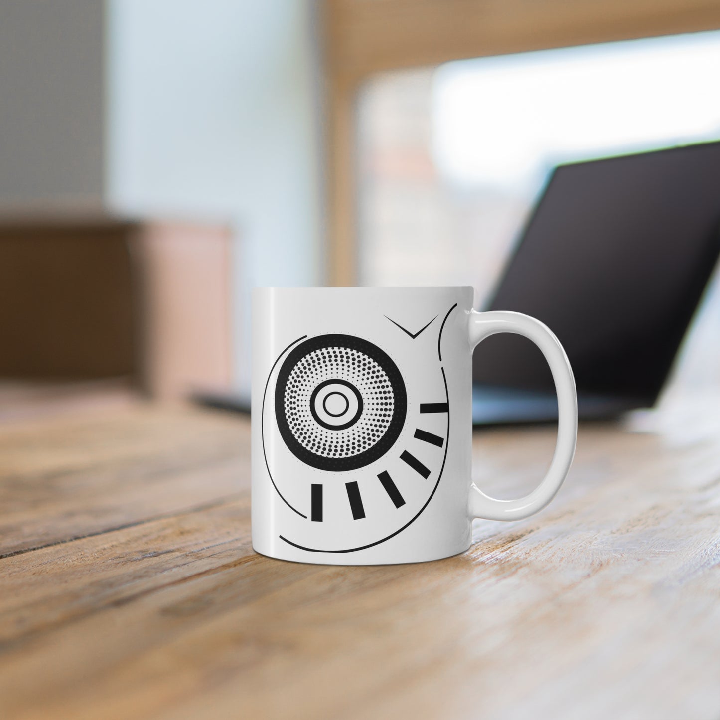 Halftone Circle Mug | 11oz Ceramic Coffee Mug | Bold Black Abstract Dot Pattern
