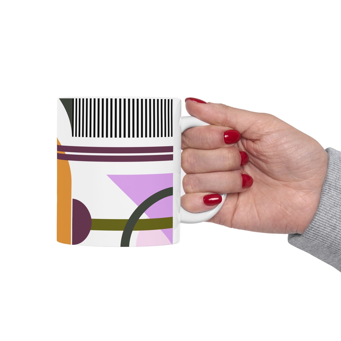 Playful Geometric Abstract Coffee Mug | Lavender & Olive Green Art Mug | Modern Graphic Kitchenware | 11 oz Mug