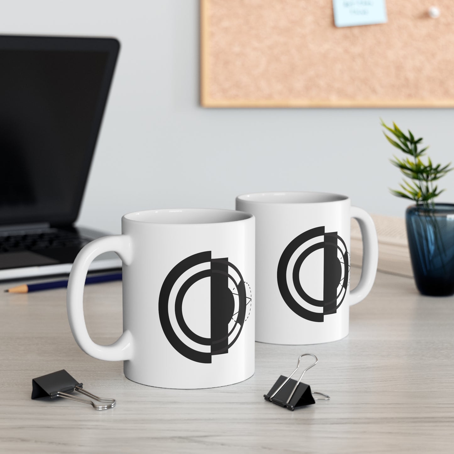 Modern Circle Mug | 11oz Ceramic Coffee Mug | Black & White Minimalist Geometric Design