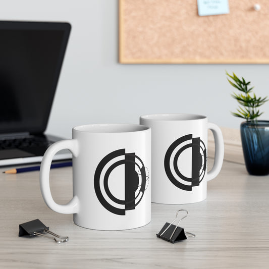 Modern Circle Mug | 11oz Ceramic Coffee Mug | Black & White Minimalist Geometric Design